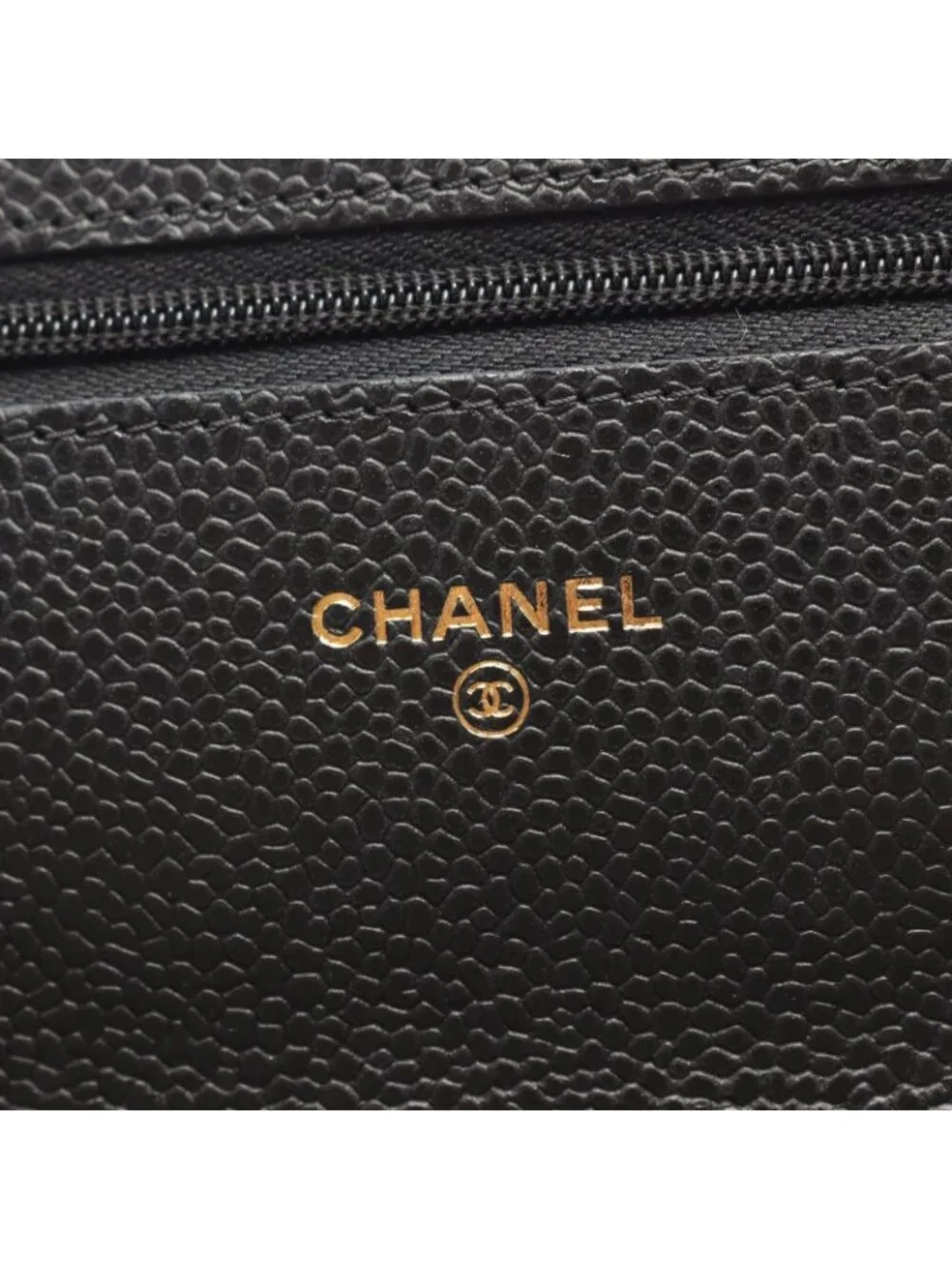 Chanel Shoulder Bag Quilted Black Caviar Leather Chain Wallet